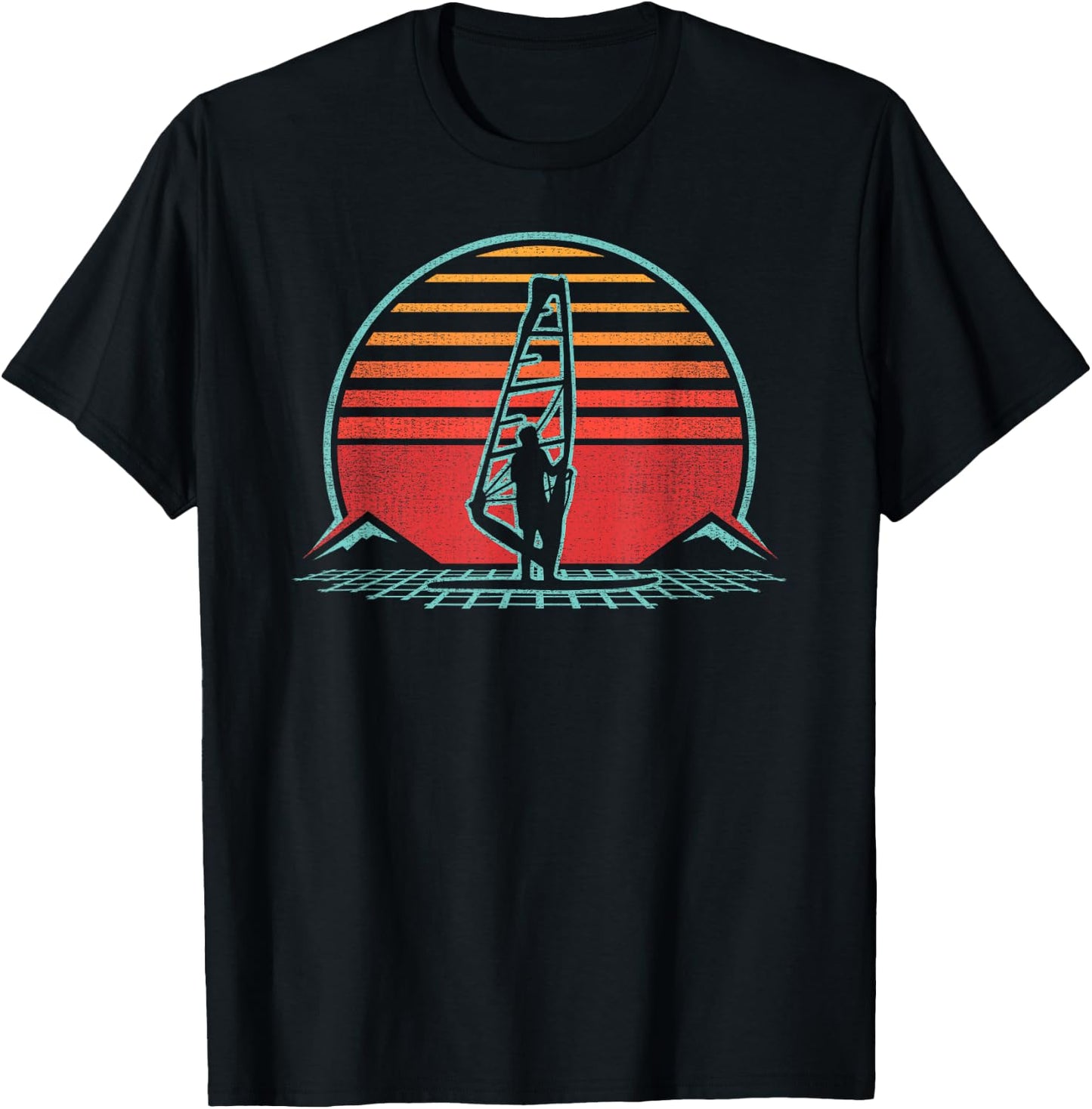 Windsurfing Retro 80s Style T-Shirt - T-Shirt | Black