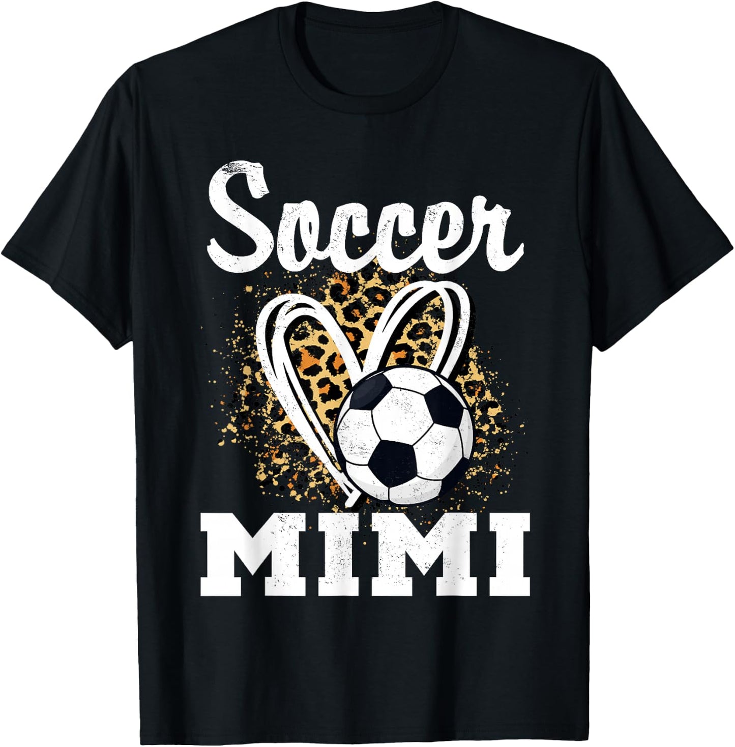 Soccer Mimi Leopard Heart Grandma Matching Family T-Shirt - T-Shirt | Black