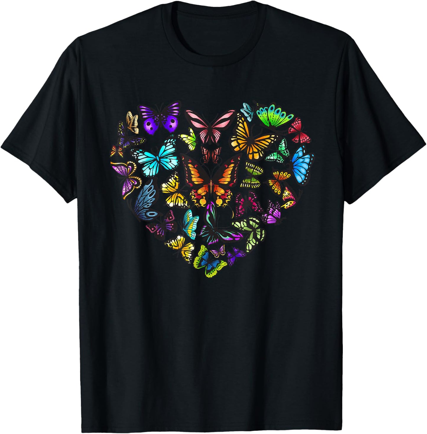 Funny Butterfly Gift Men Women Cool Butterfly Lover Heart T-Shirt - T-Shirt | Black