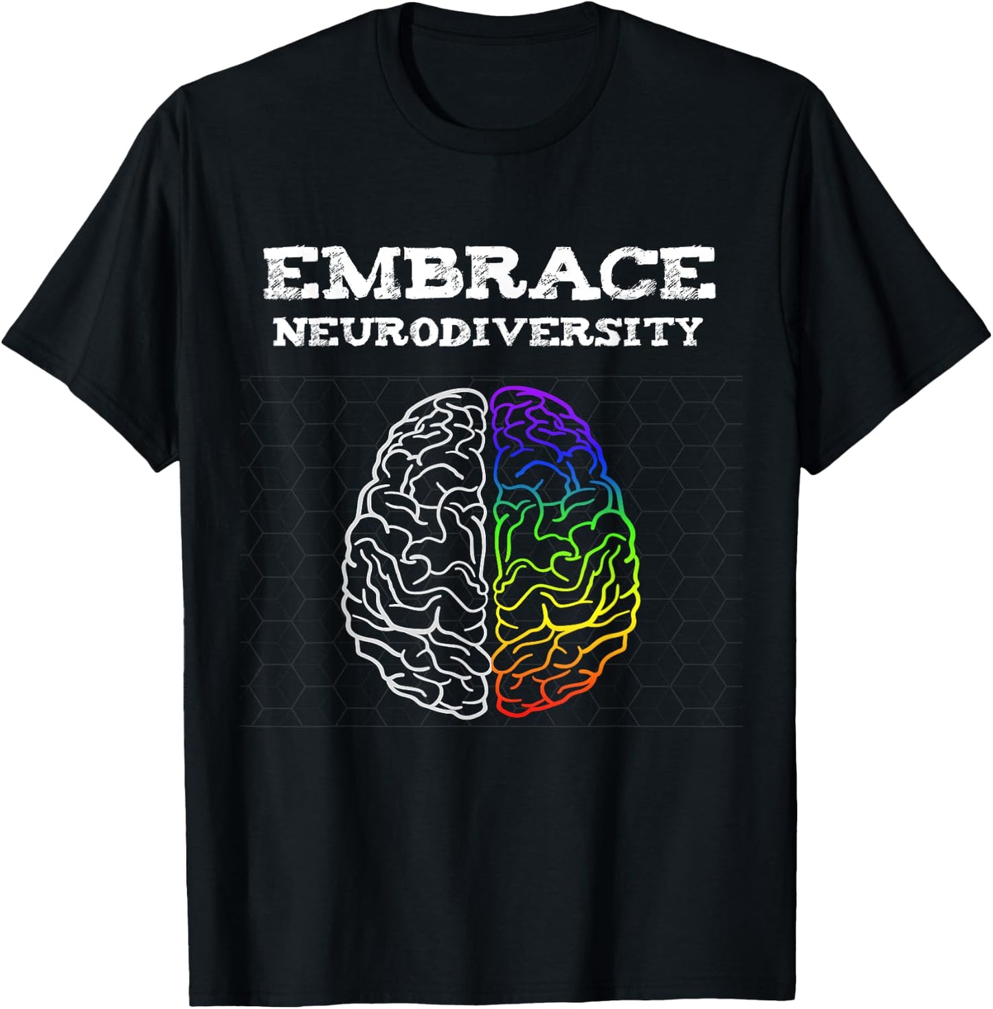 Embrace Neurodiversity Autism ADHD ASD Rainbow Brain T-Shirt - T-Shirt | Black