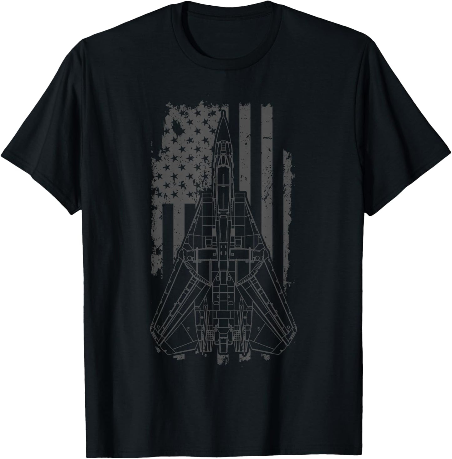 F-14 Tomcat Jet Fighter Vintage American Flag 14th July T-Shirt - T-Shirt | Black