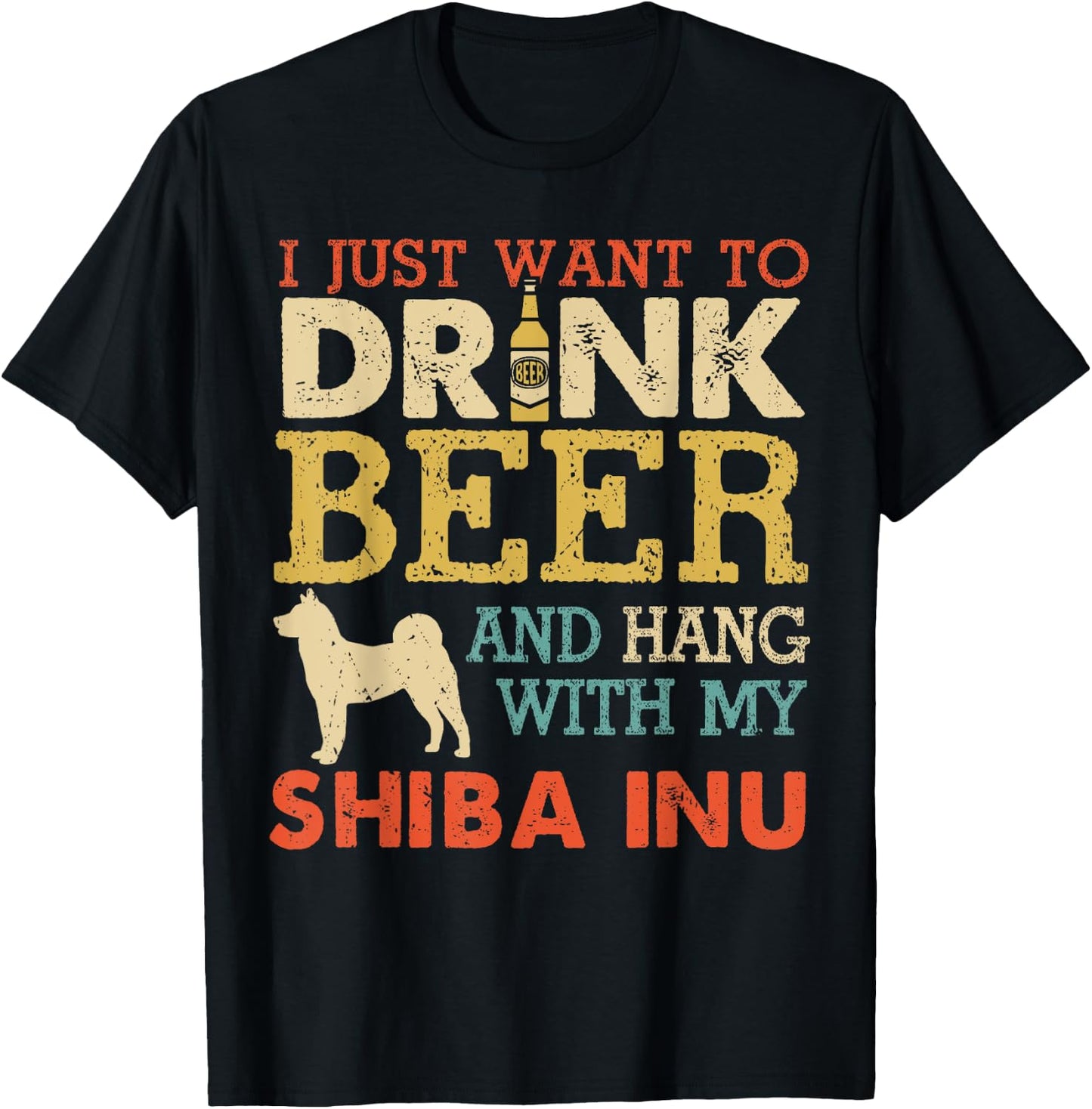 Shiba Inu Dad Drink Beer Hang With Dog Funny Men Vintage T-Shirt - T-Shirt | Black