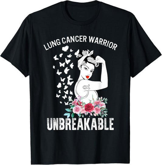 Lung Cancer Awareness Warrior Unbreakable Strong Woman T-Shirt - T-Shirt | Black