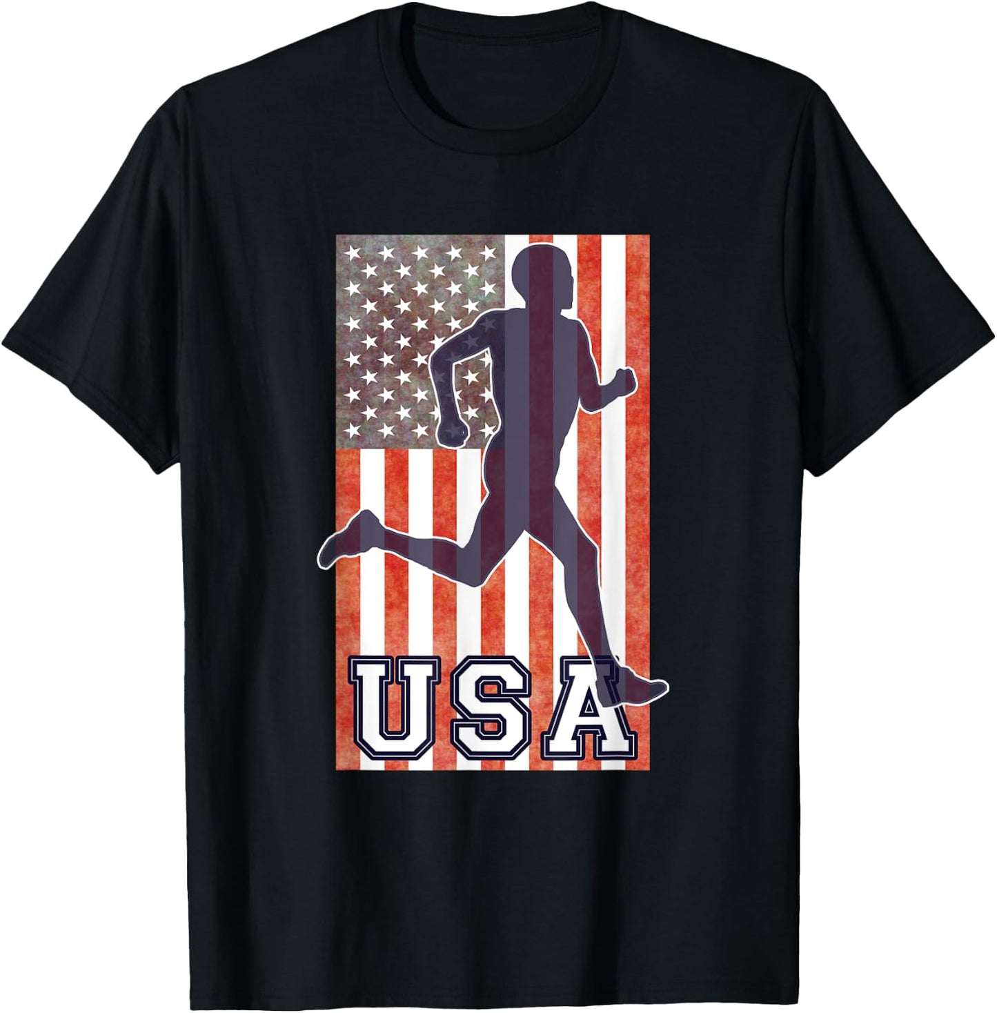 USA Running Track & Field Team American Flag Runner T-Shirt - T-Shirt | Black
