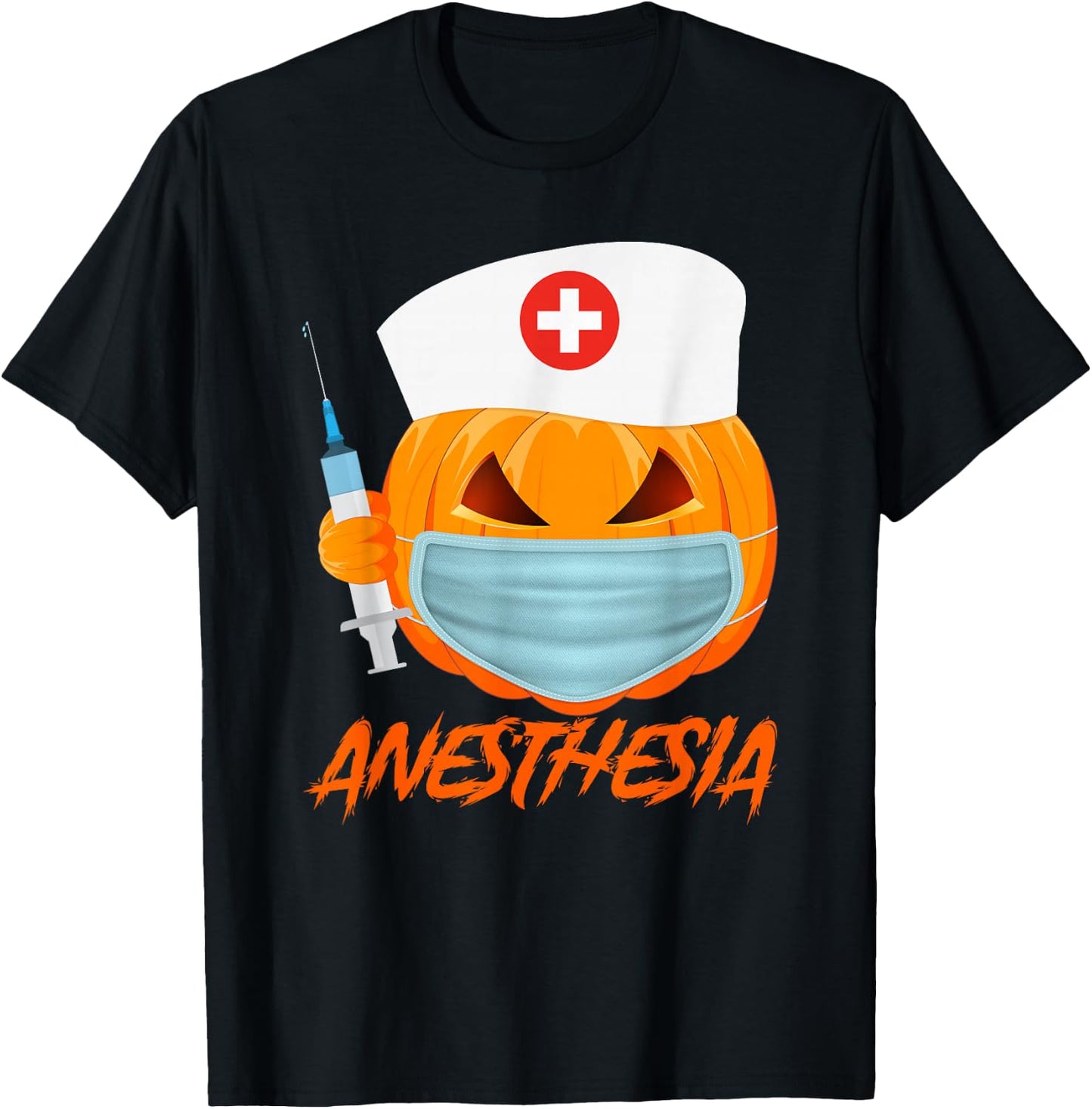 Halloween ANESTHESIA Pumpkin Wearing a mask Nurse T-Shirt - T-Shirt | Black