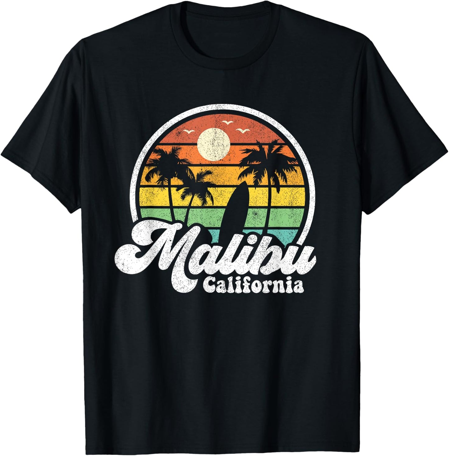 Vintage Malibu Beach California CA Surfing Retro Surf Gift Men Women T-Shirt - T-Shirt | Black