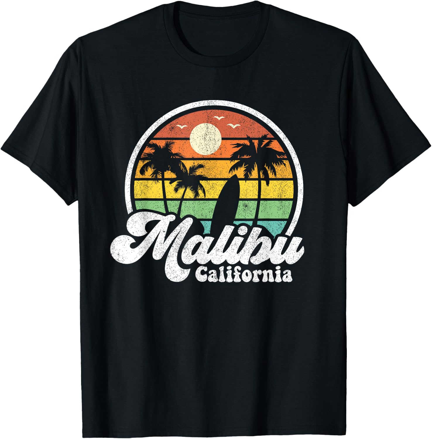 Vintage Malibu Beach California CA Surfing Retro Surf Gift Men Women T-Shirt - T-Shirt | Black
