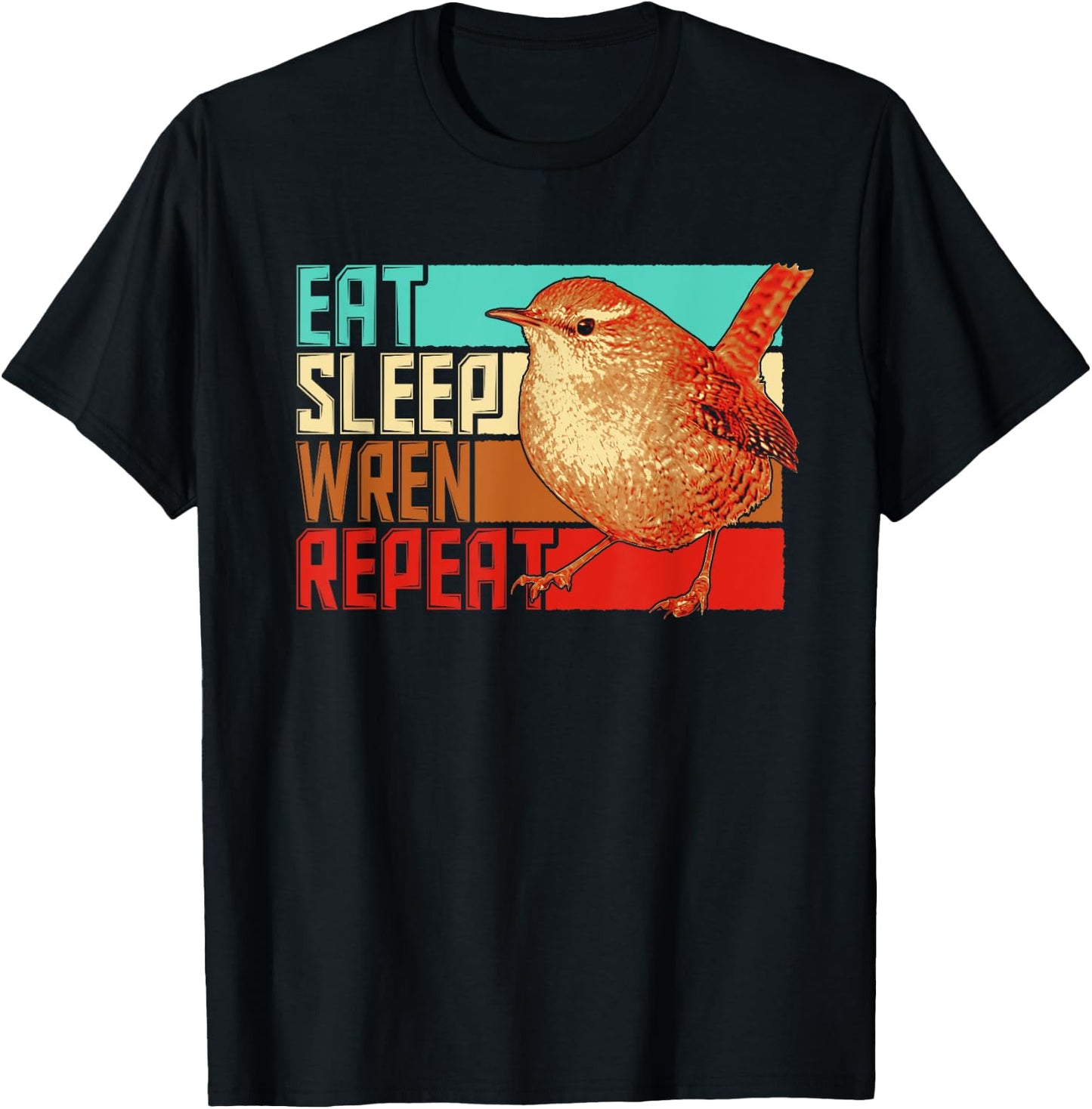 Vintage Eat Sleep Repeat Wren T-Shirt - T-Shirt | Black