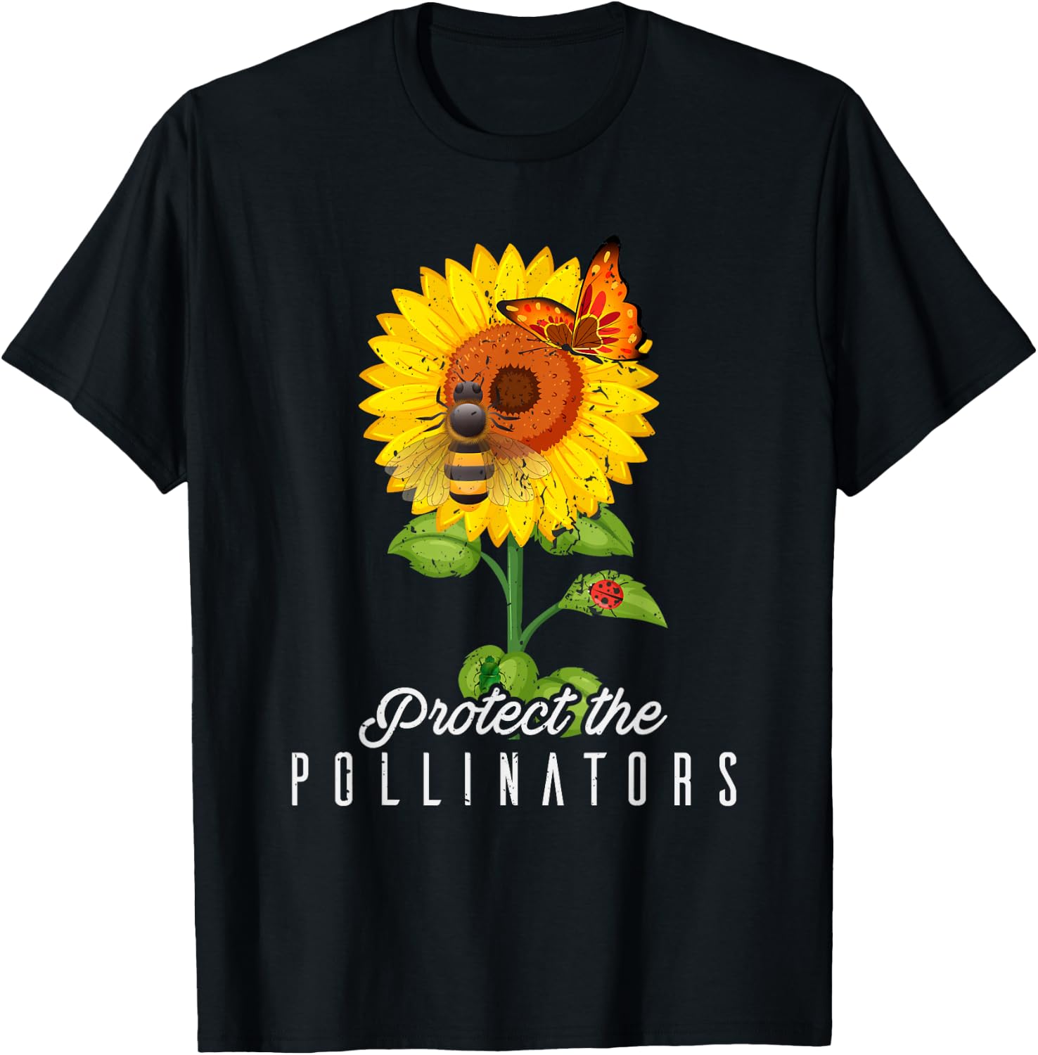 Cool Protect Pollinators Save the bees Sunflower T- shirt T-Shirt - T-Shirt | Black