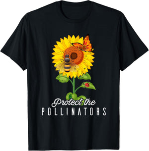 Cool Protect Pollinators Save the bees Sunflower T- shirt T-Shirt - T-Shirt | Black