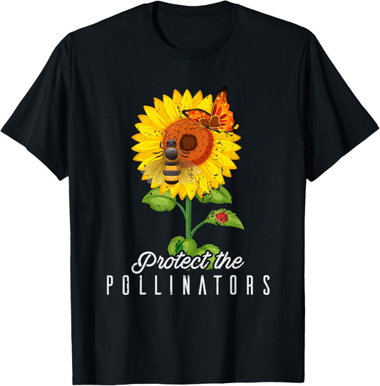 Cool Protect Pollinators Save the bees Sunflower T- shirt T-Shirt - T-Shirt | Black