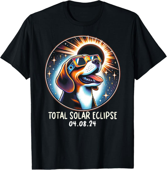 Solar Eclipse Beagle Wearing Glasses Pet April 8 2024 T-Shirt - T-Shirt | Black