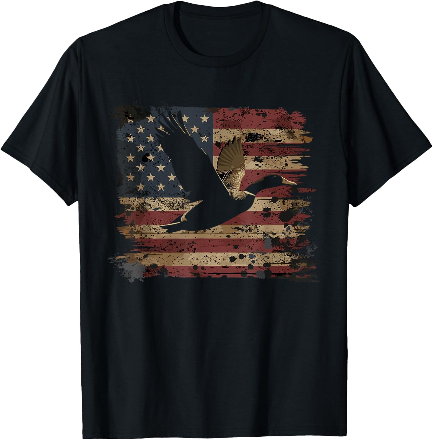 Duck Hunting 4th Of July USA American Flag T-Shirt - T-Shirt | Black