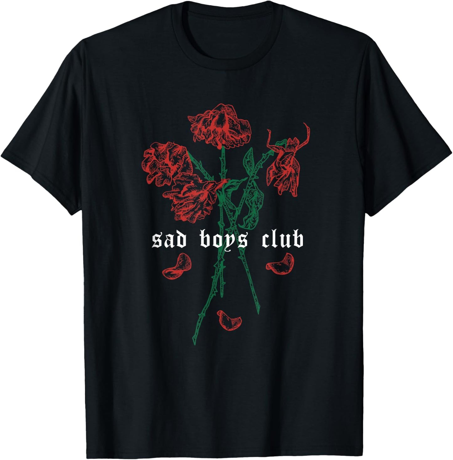 Sad Boys Club Red Roses Aesthetic Soft Grunge Punk Goth eBoy T-Shirt - T-Shirt | Black