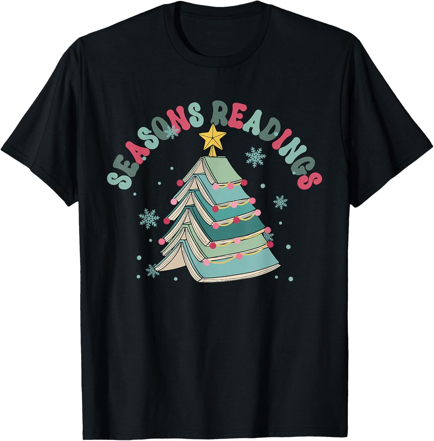 Retro Seasons Readings Librarian Christmas Book Lover Xmas T-Shirt - T-Shirt | Black