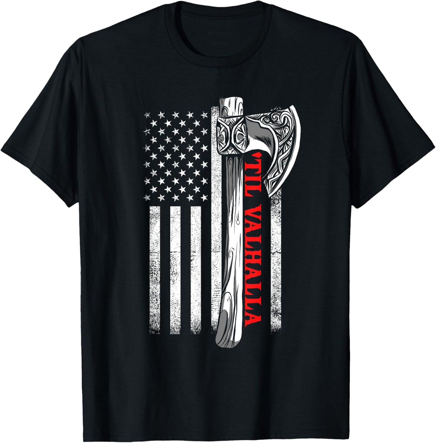 Til Valhalla Shirt, Patriotic Viking US Flag Norse Mythology Women Men T-Shirt - T-Shirt | Black