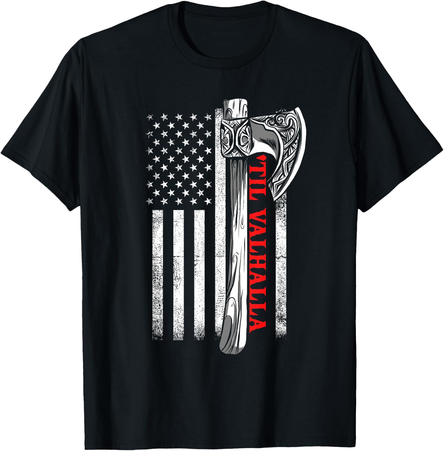 Til Valhalla Shirt, Patriotic Viking US Flag Norse Mythology Women Men T-Shirt - T-Shirt | Black