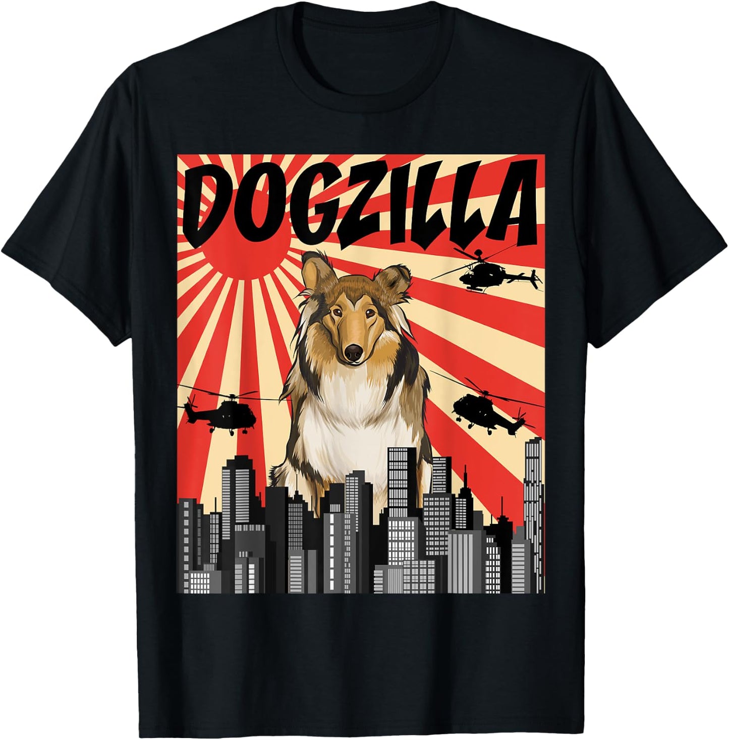 Funny Retro Japanese Dogzilla Collie T-Shirt - T-Shirt | Black