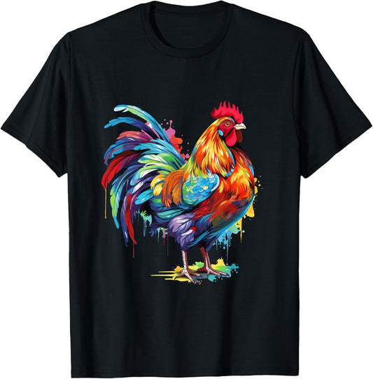 Colorful Rooster Chicken T-Shirt - T-Shirt | Black