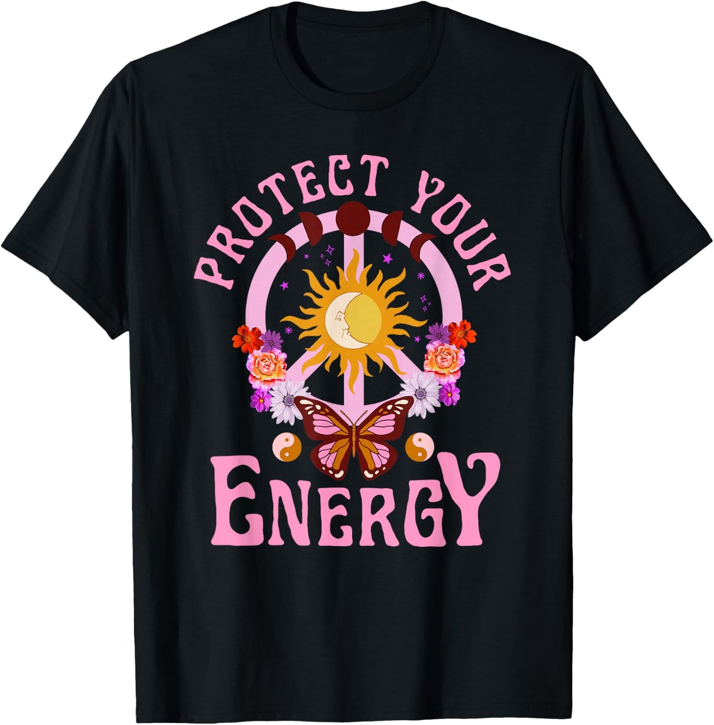 Protect Your Energy Graphic Top peace moon celestial hippie T-Shirt - T-Shirt | Black