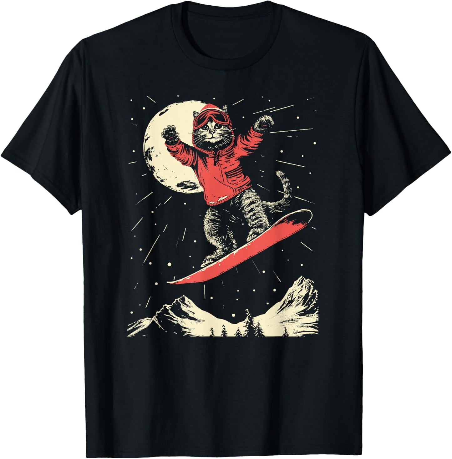 Cat Snowboard Ski Lover Women Kids Mountain Skier T-Shirt - T-Shirt | Black