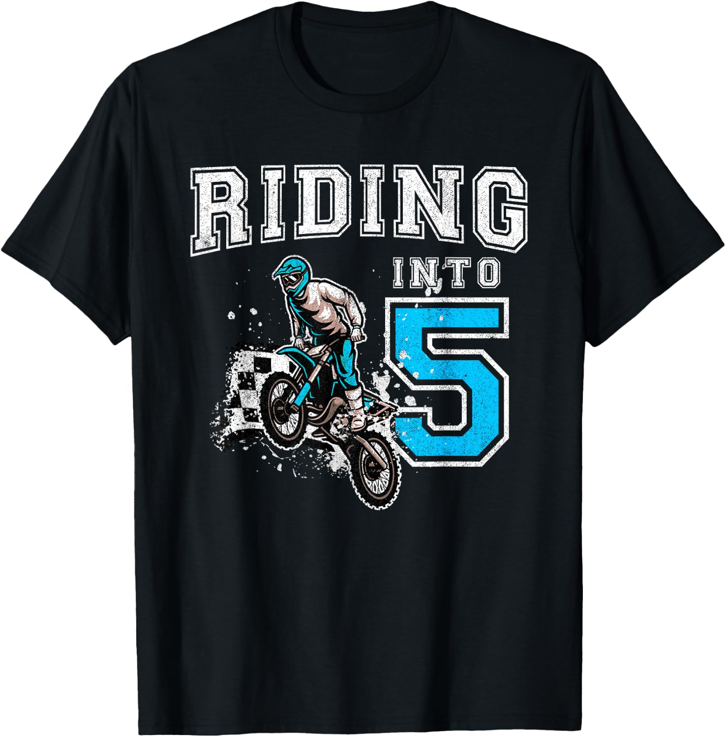 Riding Into 5 Years Old 5th Birthday Boy Dirt Bike Party T-Shirt - T-Shirt | Black