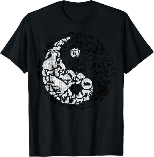 Yin Yang Symbol Pilates Yoga Cat Cats Kitten Lover T-Shirt - T-Shirt | Black
