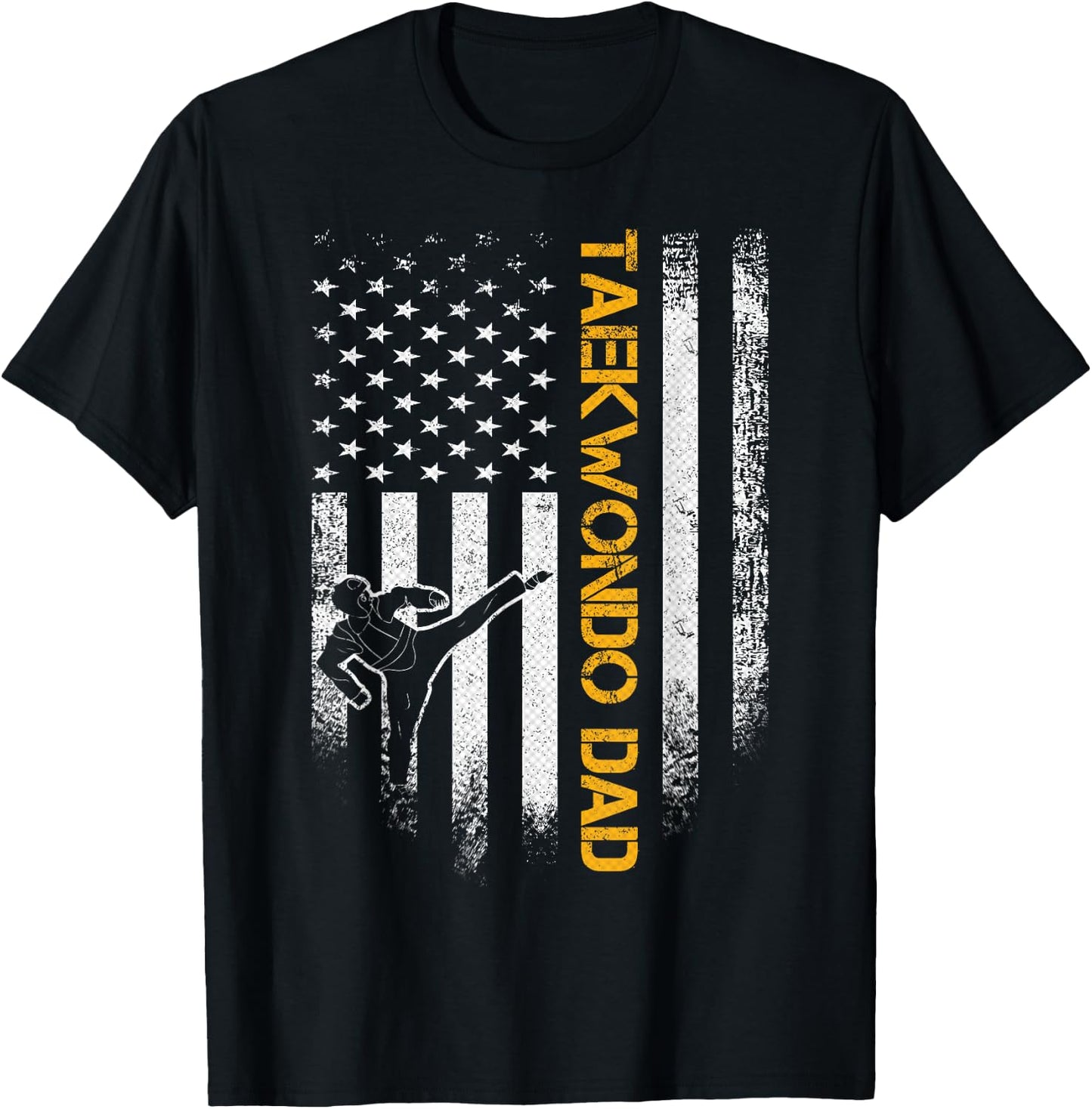 Vintage USA Flag Korea Taekwondo Training Dad Silhouette T-Shirt - T-Shirt | Black