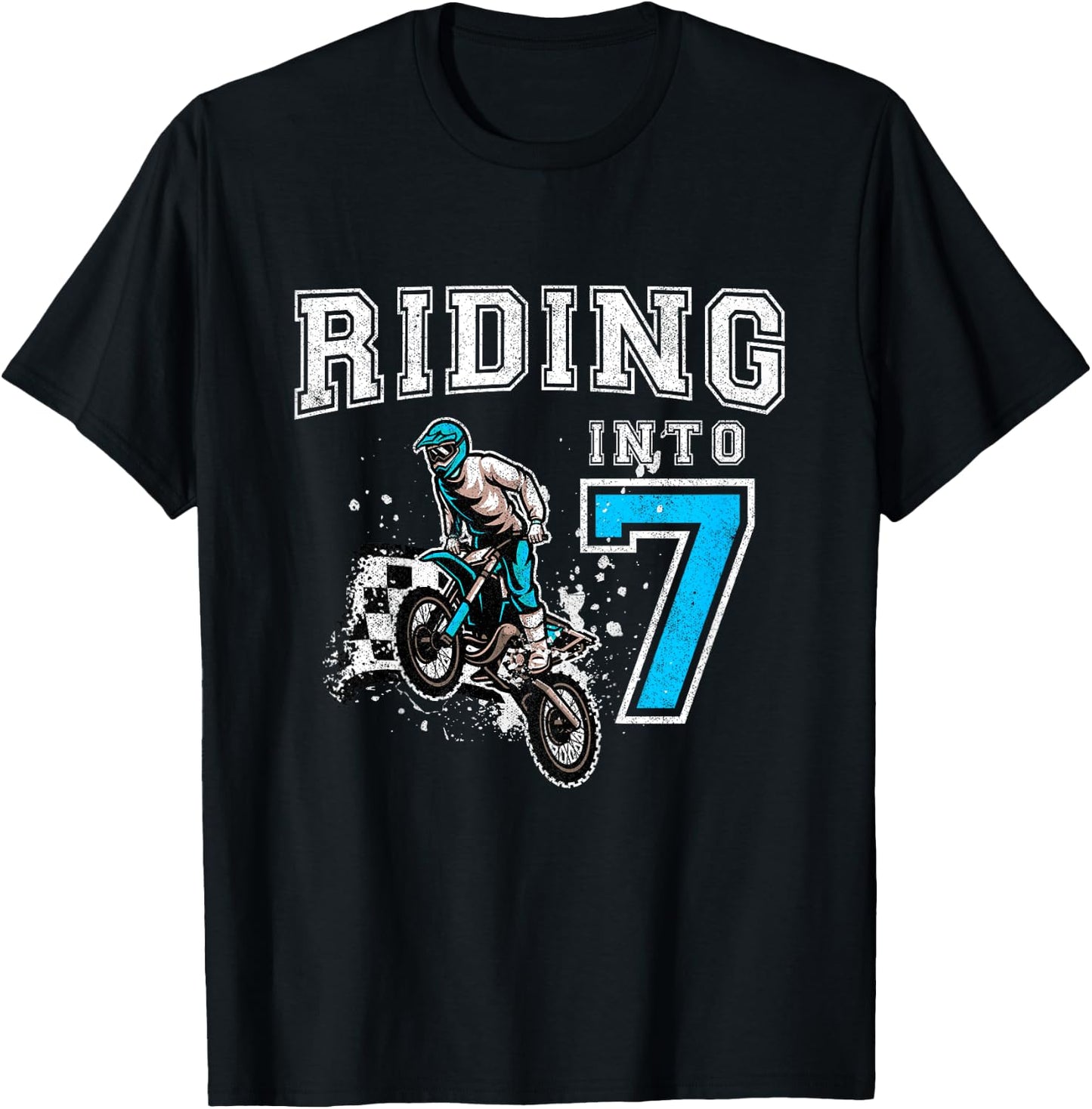 Kids Riding Into 7 Years Old 7th Birthday Boy Dirt Bike Party T-Shirt - T-Shirt | Black