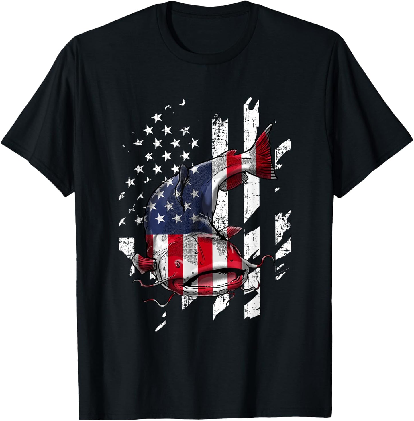 Catfishing American Flag - Catfish Angler Fisherman T-Shirt - T-Shirt | Black