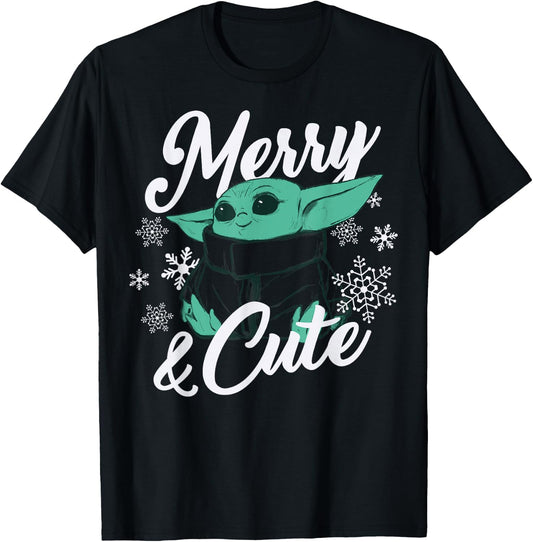 Star Wars The Mandalorian Christmas The Child Merry & Cute T-Shirt - T-Shirt | Black