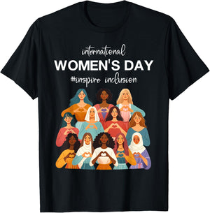 8th March Happy International Women's Day Inspire Inclusion T-Shirt - T-Shirt | Black