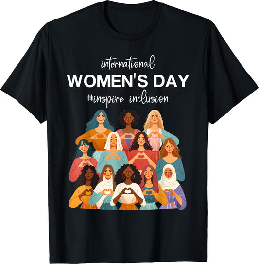 8th March Happy International Women's Day Inspire Inclusion T-Shirt - T-Shirt | Black