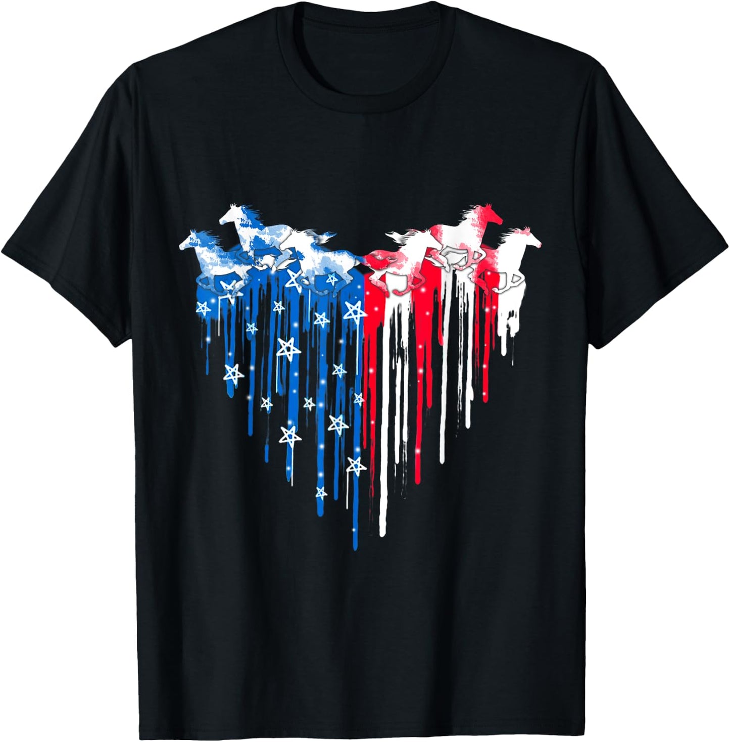 Horse American Flag Heart 4th of July USA Patriotic Pride Women Men T-Shirt - T-Shirt | Black