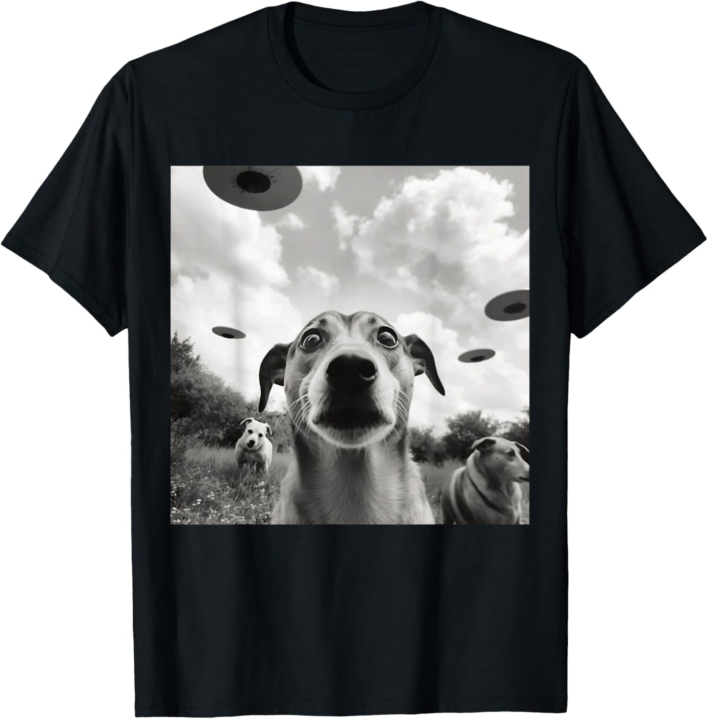 Selfie UFO Dog Funny Alien UFO Dogs Lover Spaceship T-Shirt - T-Shirt | Black
