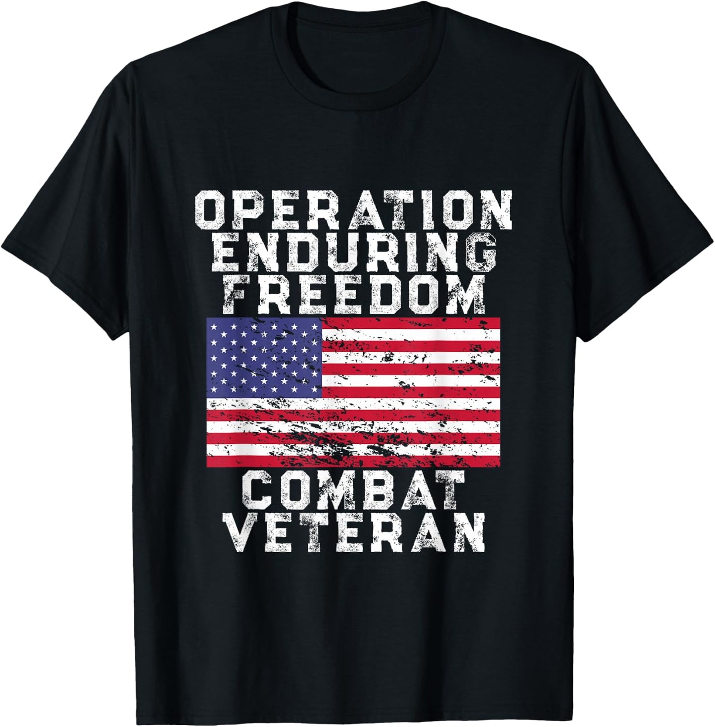 Operation Enduring Freedom Combat Veteran - Vintage US Flag T-Shirt - T-Shirt | Black