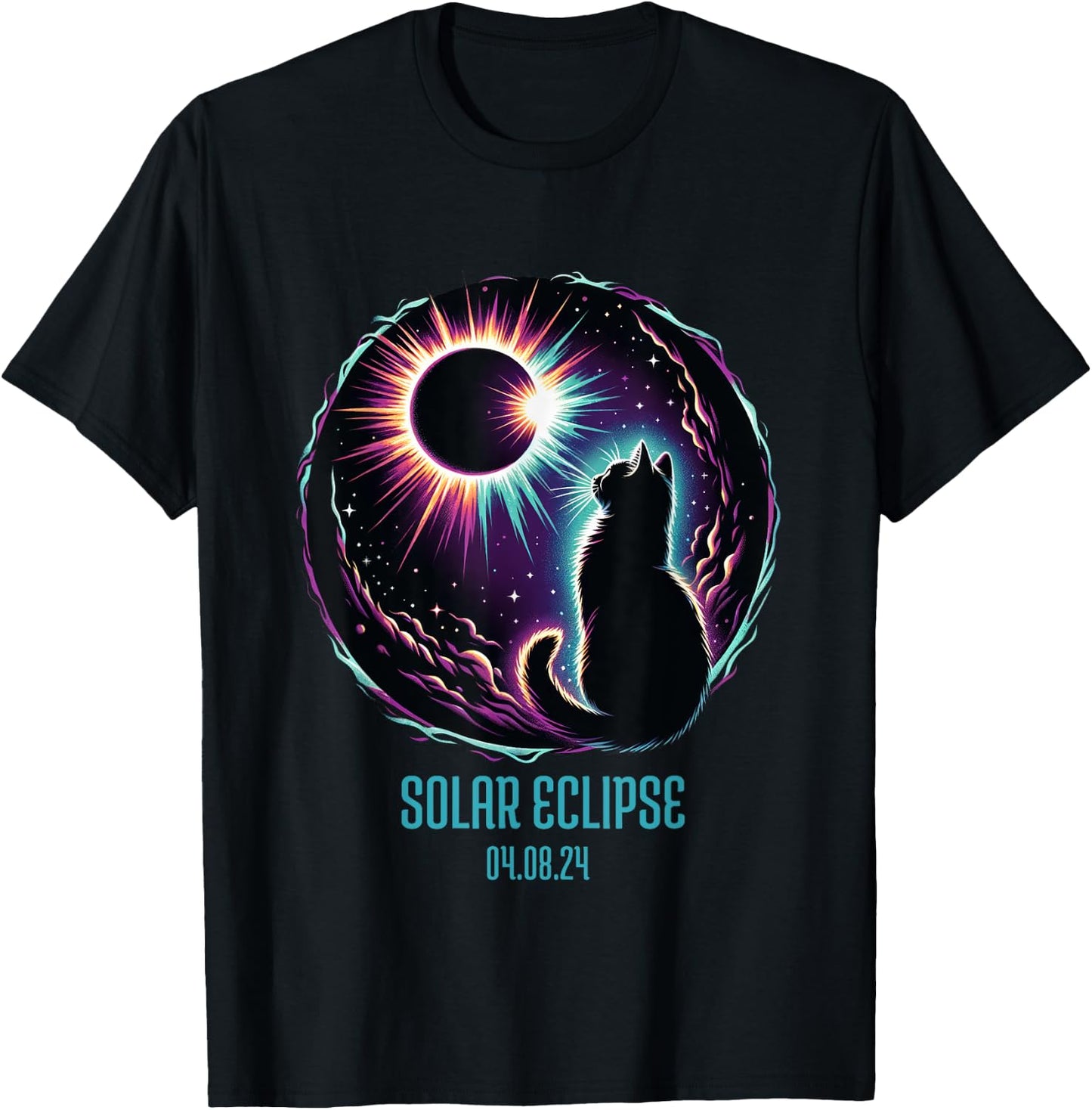View Totality April 8 2024 Astronomy Cat Lover Solar Eclipse Men Women Girls Kids T-Shirt - T-Shirt | Black
