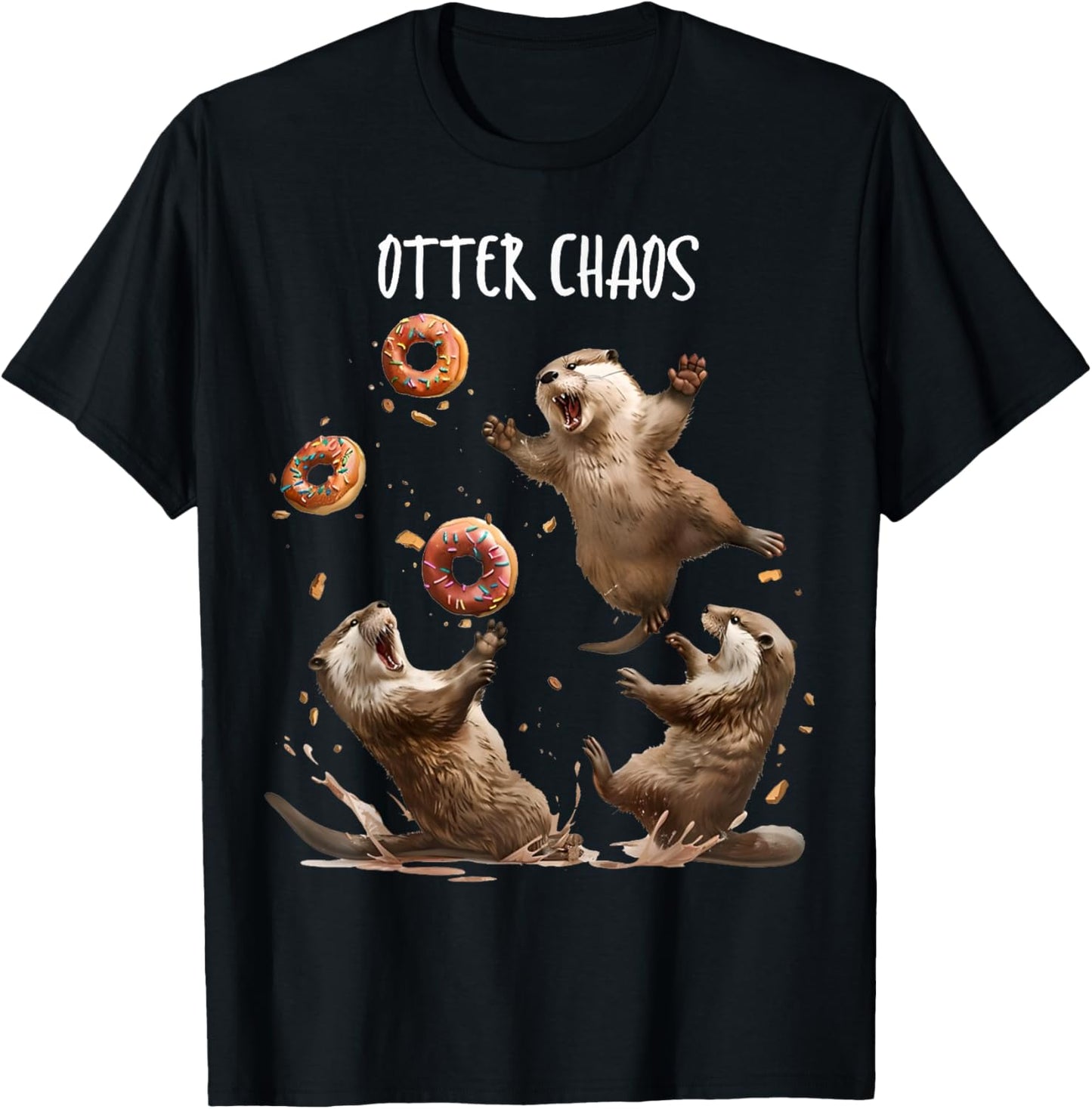 Otter Chaos Funny Bagel Fighting Sea Otters Pun Animal Lover T-Shirt - T-Shirt | Black