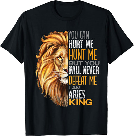 Never Defeat Me Strong Aries King Dads Cool Zodiac T-Shirt - T-Shirt | Black