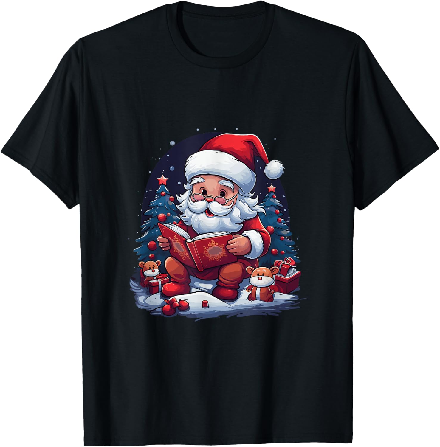 Santa Claus Reading Book Christmas T-Shirt - T-Shirt | Black