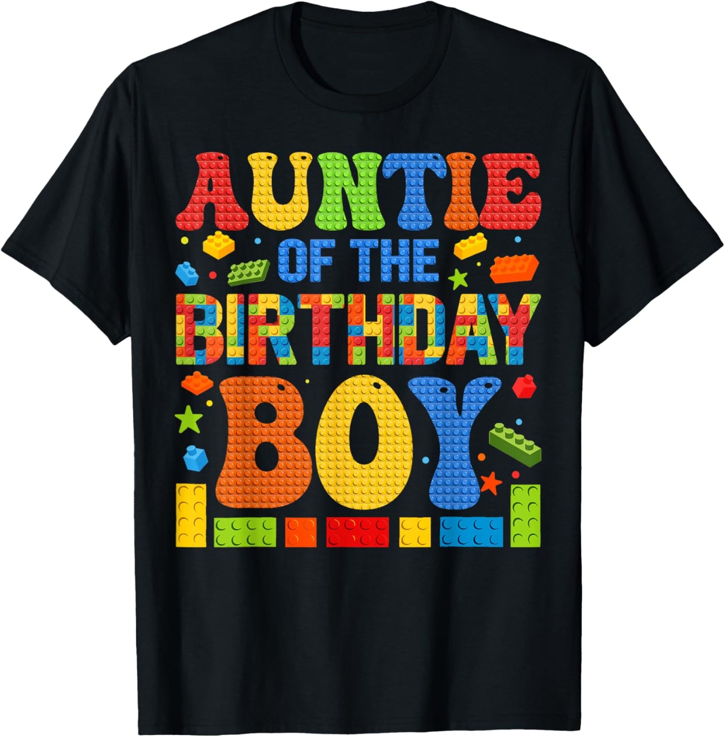 Auntie Of The Birthday Boy Building Block Birthday Party T-Shirt - T-Shirt | Black