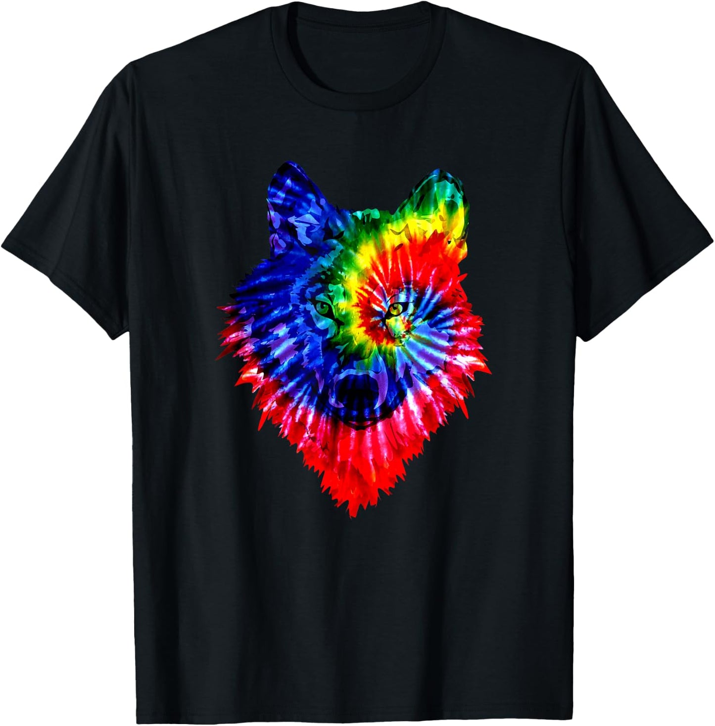 Tie Dye Wolf Wild Animal Wolves Colourful Fun Wildlife T-Shirt - T-Shirt | Black