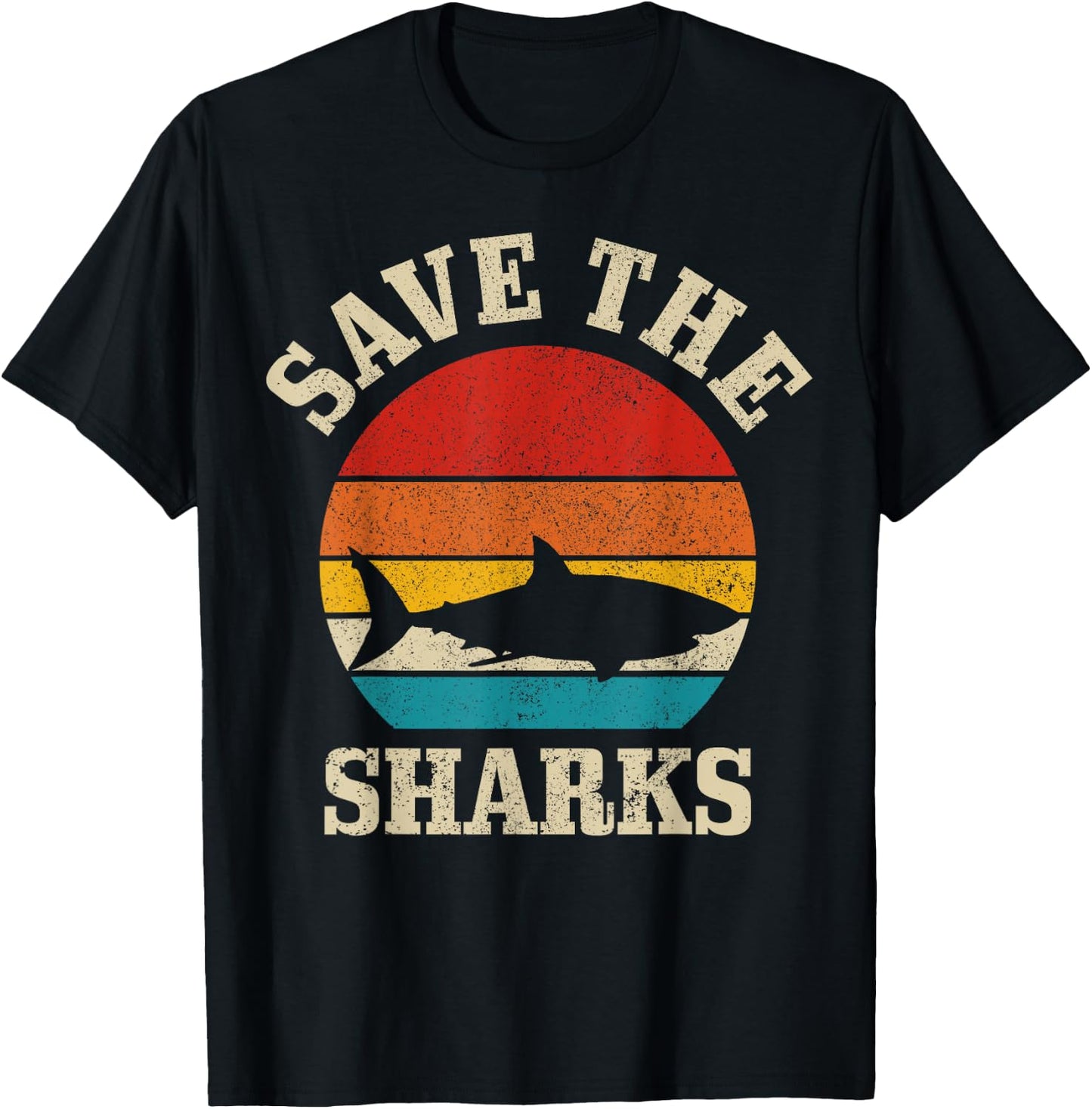 Save The Sharks Vintage Shark Marine Ocean Protection T-Shirt - T-Shirt | Black