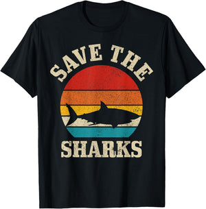Save The Sharks Vintage Shark Marine Ocean Protection T-Shirt - T-Shirt | Black