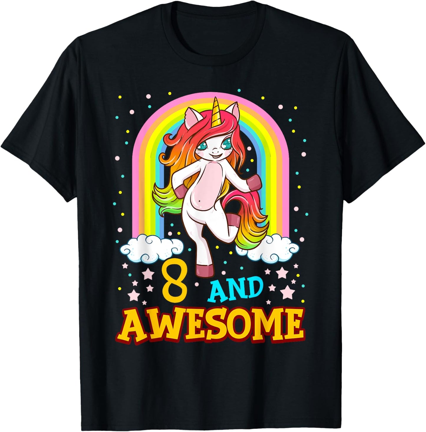 Girls 8th Birthday Unicorn Gift 8 Year Old Party T-Shirt - T-Shirt | Black