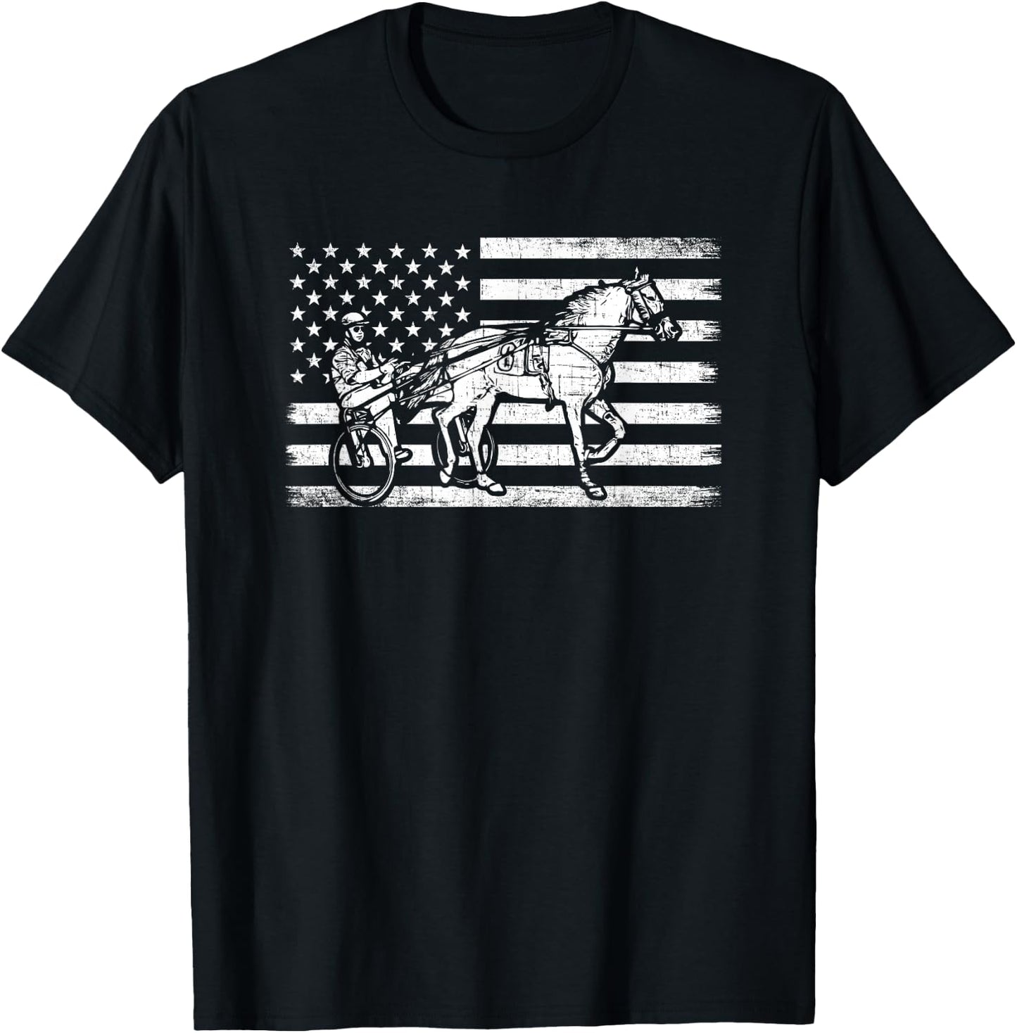 Harness racing american flag, horse harness racing T-Shirt - T-Shirt | Black