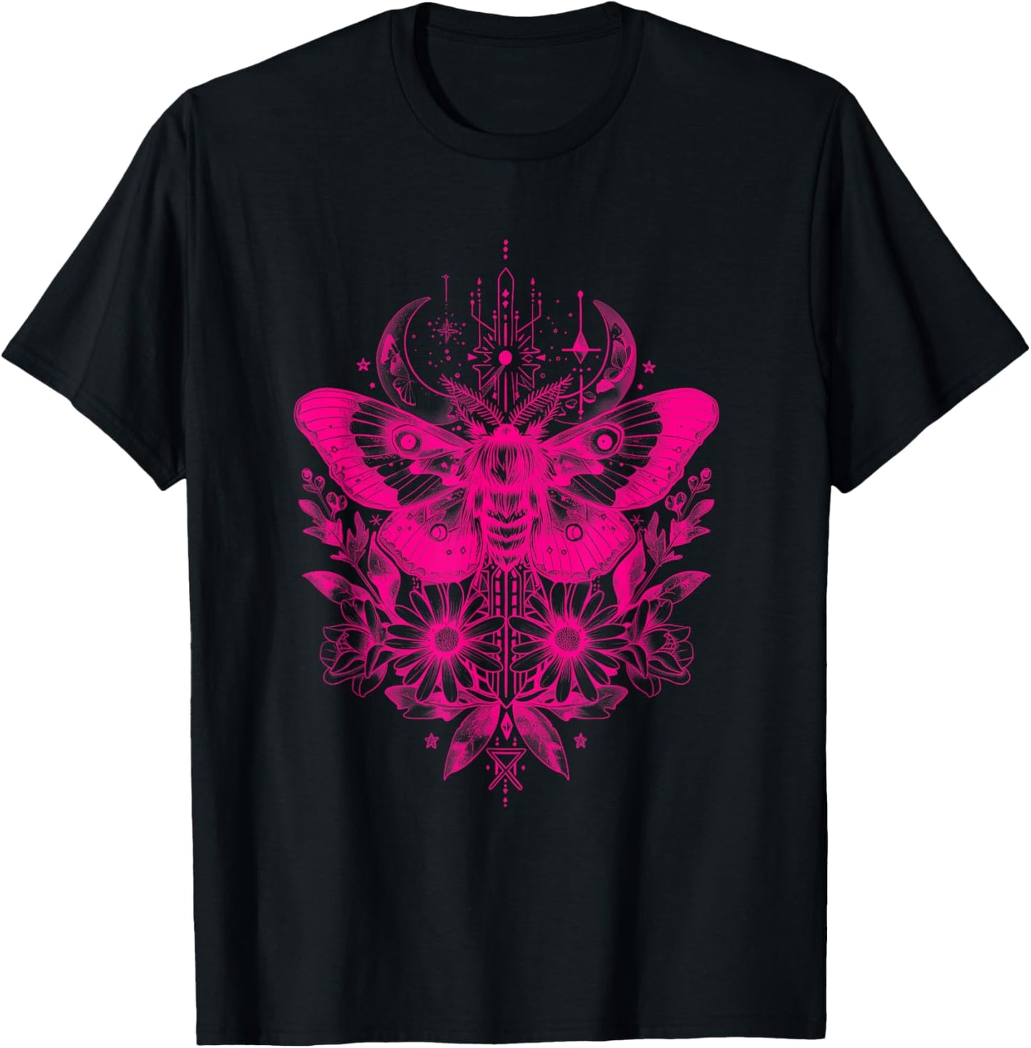 Death Moth Goth Gothic Witch Occult Wicca Hot Pink Black T-Shirt - T-Shirt | Black