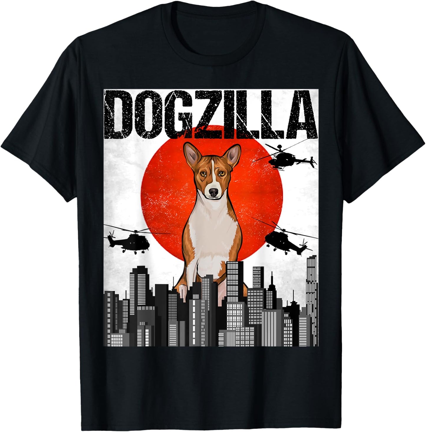 Funny Vintage Japanese Dogzilla Basenji T-Shirt - T-Shirt | Black