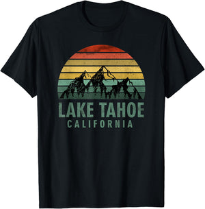 Lake Tahoe California Vintage Mountains Hiking Camping T-Shirt - T-Shirt | Black