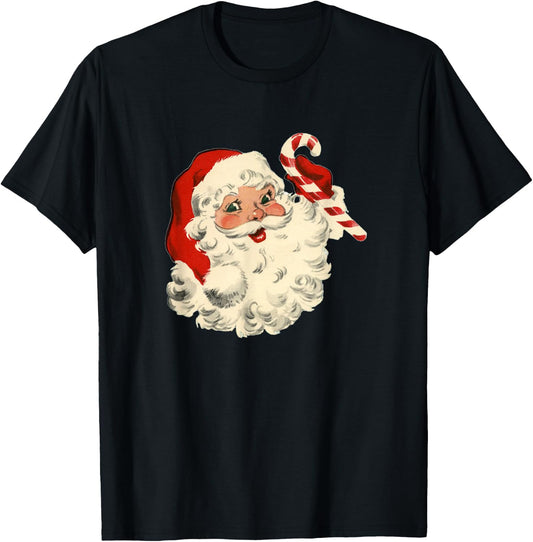 Vintage Retro Santa Claus Candy Cane Christmas Holiday T-Shirt - T-Shirt | Black